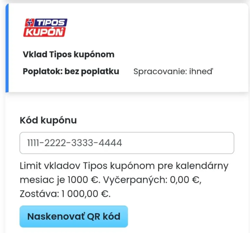 TIPOS kupón – ako dobiť TIPOS konto hotovosťou bez poplatkov